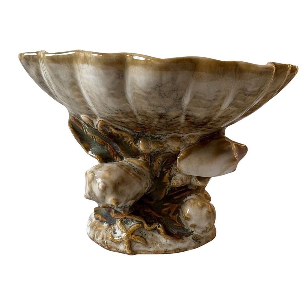 Vintage Soap Dish Pedestal Shell Bowl Coastal Beach Nautical